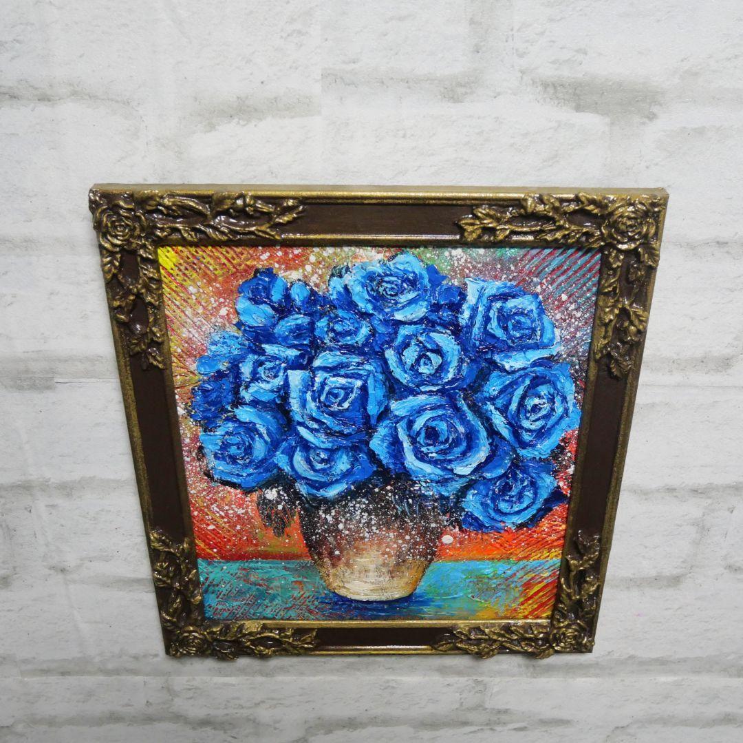 油絵 油彩 油彩画 絵 絵画【青い薔薇】