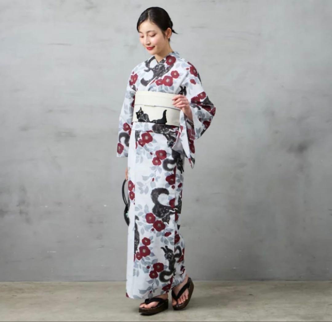 ふりふ　水墨猫　浴衣