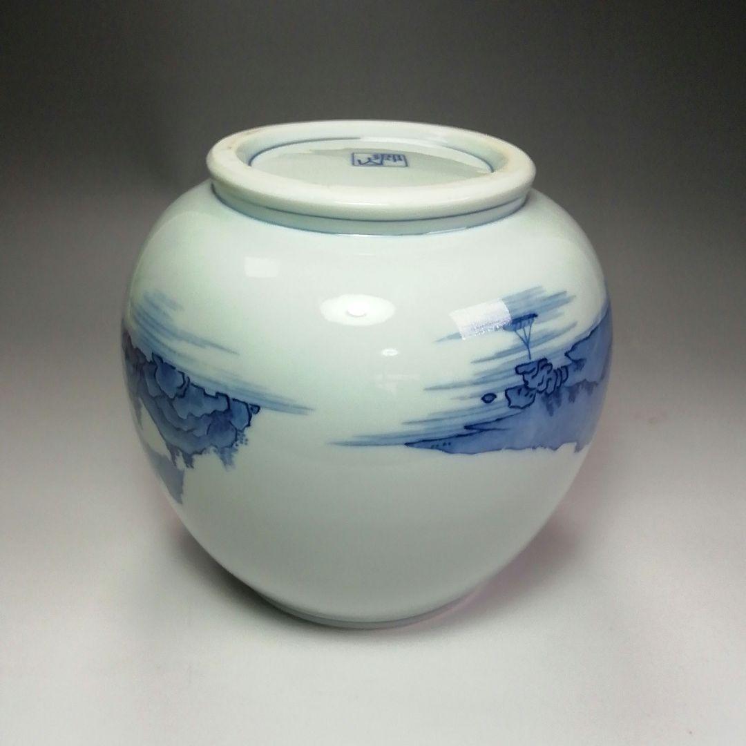 Ｓ４０２　水指　『染付　山水芋頭形』『加藤郷山造』　共箱　茶道具