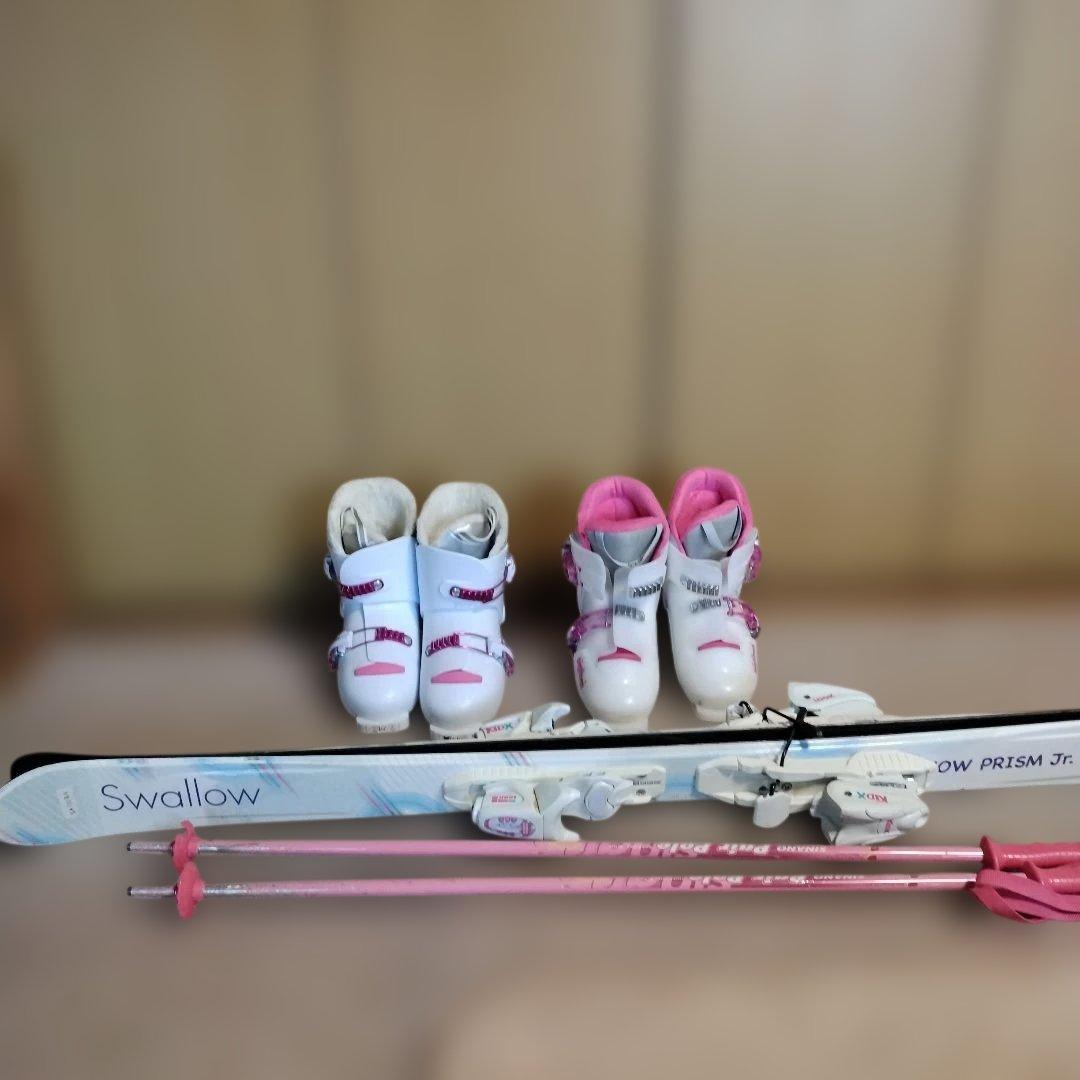 送料無料　120 スキーセット　靴2セット　ストック　女子　22　ビンディング