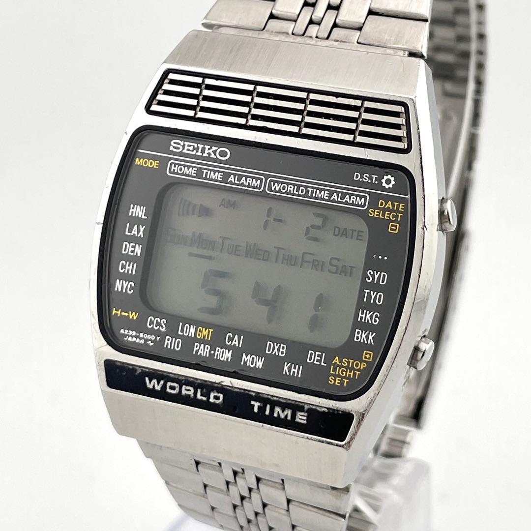 【稼働/新品電池】セイコー　ワールドタイム　スクエア　腕時計　デジタル　メンズ