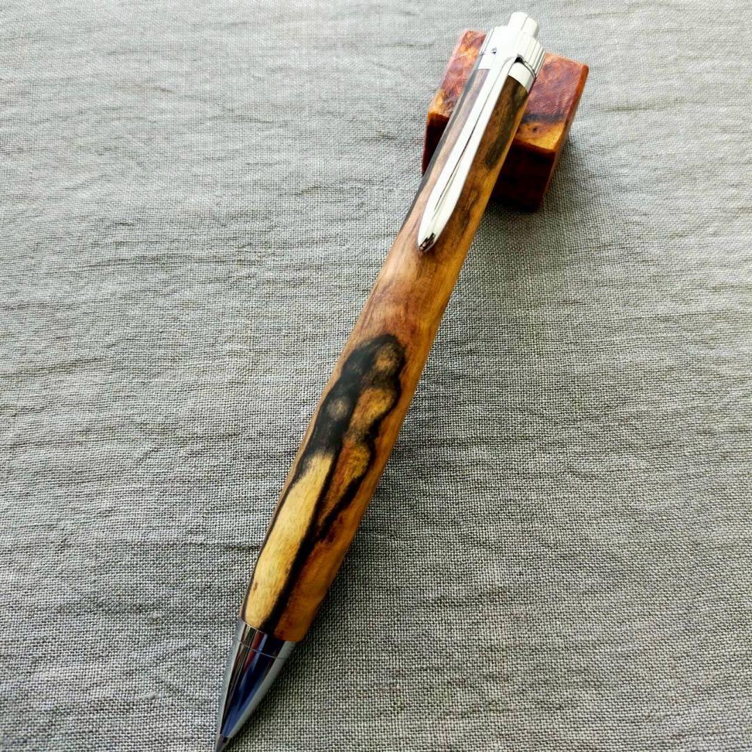 斑入黒檀　ハンドメイド　木軸ボールペン　G2　天然木　シルバー