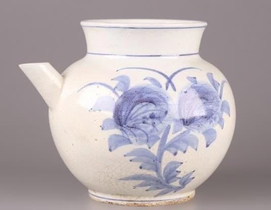 古美術 朝鮮古陶磁器 李朝 白磁 染付 水注 時代物 極上品 初だし品