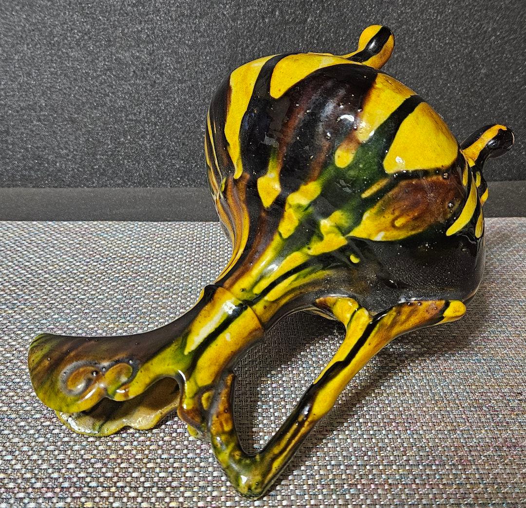 中国古美術　中国古陶磁器　古玩　時代物　遼三彩　鶏頭鶏冠形　手付水注　水瓶　酒瓶