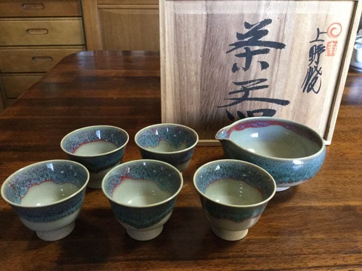 38. 上野焼 煎茶椀5客 湯冷 白川卓甫 作