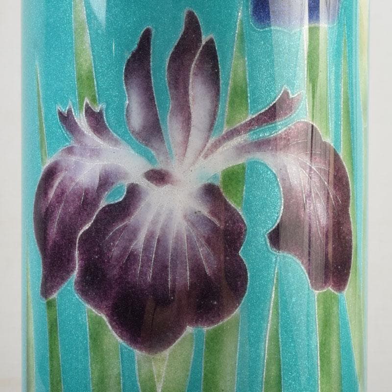 七宝焼　青釉　菖蒲文　筒瓶　花瓶　V　9134