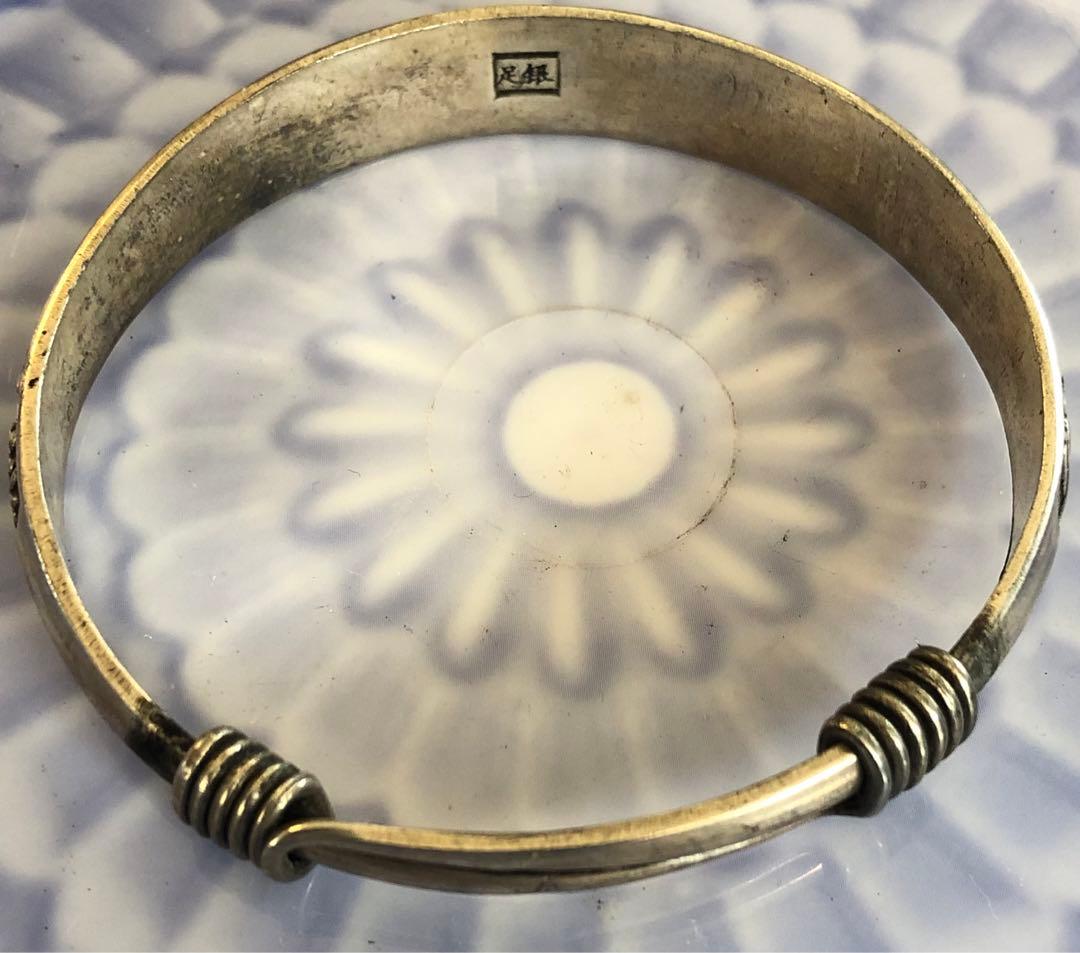 足銀腕輪アンティークオブジェ菊、竹、蘭，梅の図