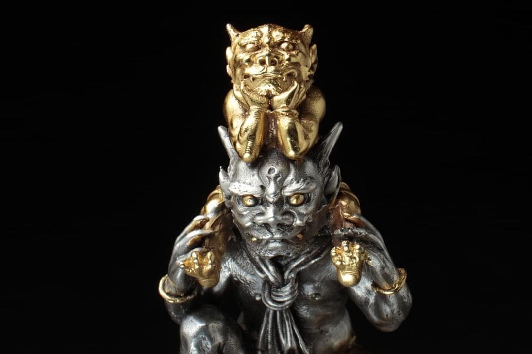 【内島青鳳(市平)作 】超絶技巧 純銀製 「鬼子母神」純銀刻 共箱附 秀逸作