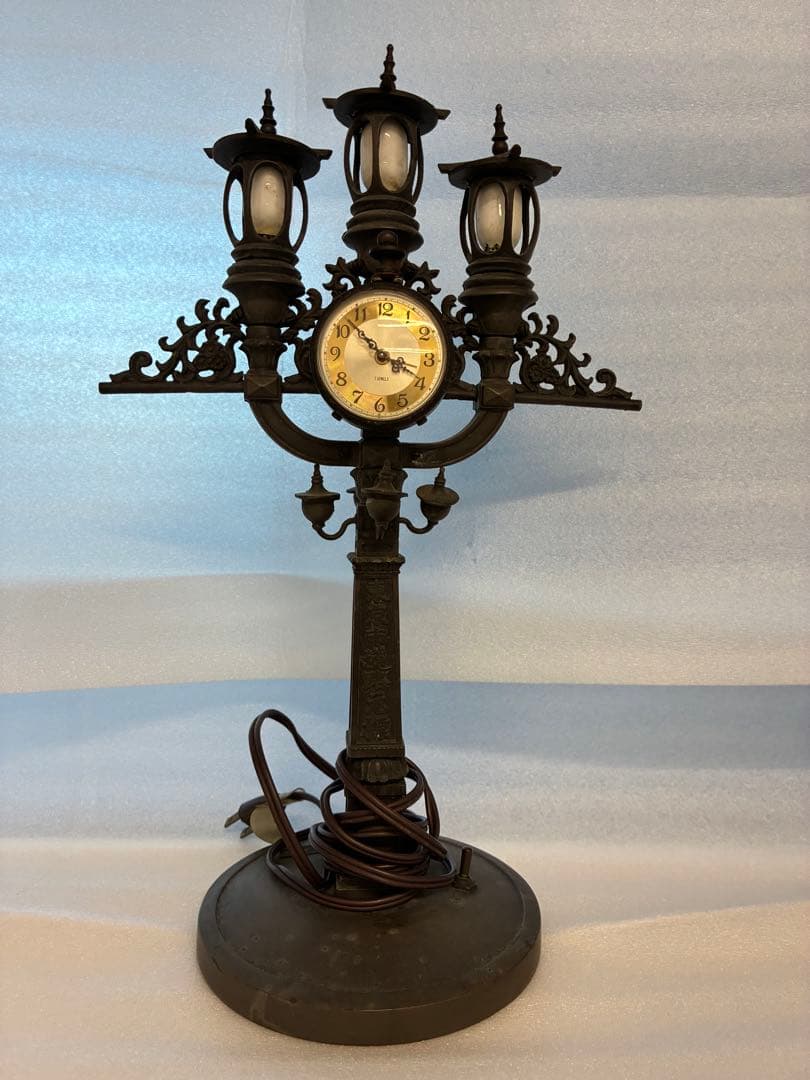 【東京市道路元標•日本橋•完成記念】アンティーク テーブルランプ 時計付き
