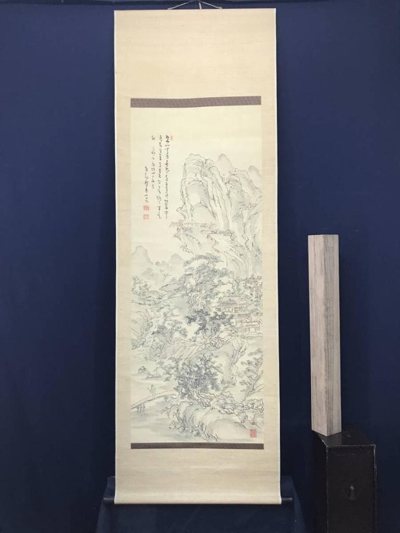 【真作】桂香/山水人物画賛/山水図/訪友図/掛軸/名家伝来/AC-372