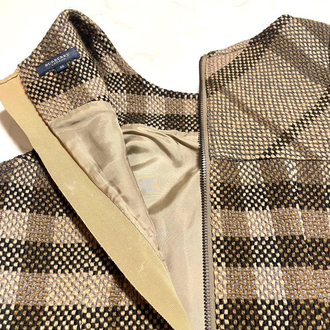 バーバリーロンドン ノースリーブ ワンピース メガノバチェック ブラウン 38