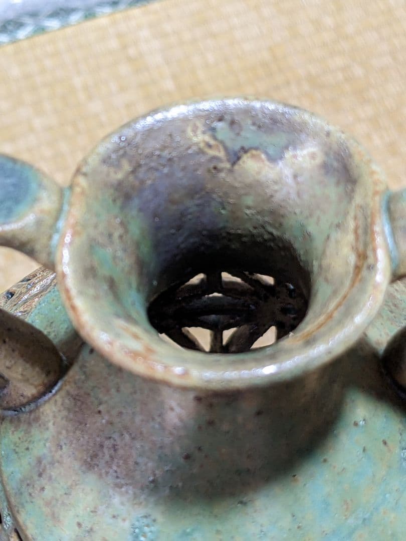 ♦朝鮮 李朝陶磁 透かし彫り 麻の葉 幾何学文様 梅瓶 大正〜明治時代 古美術品