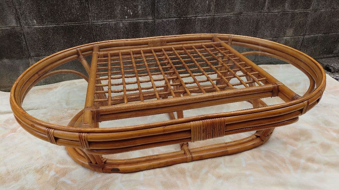 KAZAMAラタン 籐 大型ガラスローテーブル 座卓 風間カザマ ちゃぶ台 木製