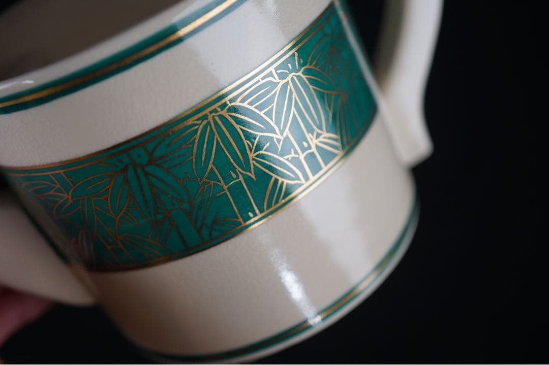 田中宝泉 緑地 竹 水次 共箱 茶道具