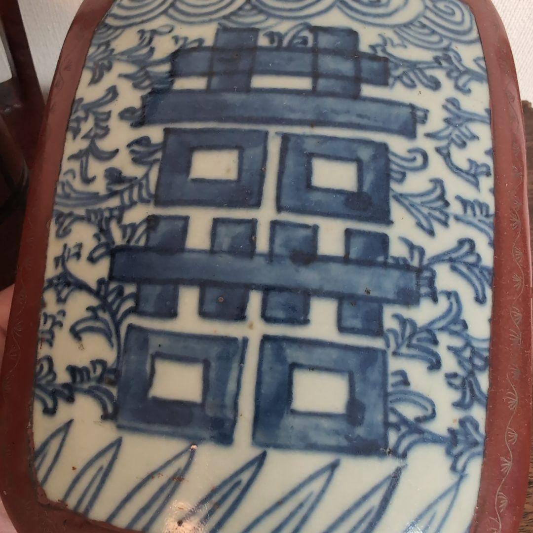 中国古玩　古染付上蓋　三段取手付重　漆器 菓子器・喰籠 古美術　骨董