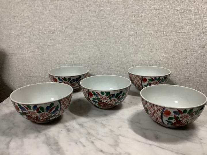 清水焼　赤絵小紋　奈良茶揃い　五客