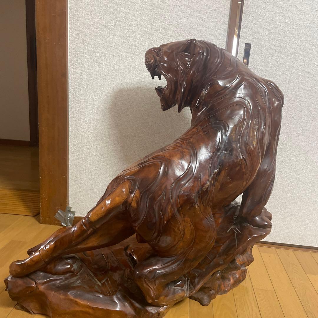 貴重一刀彫　虎　置物　大型
