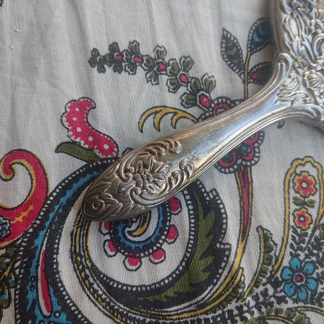 アンティーク 銀メッキ 手鏡 花柄