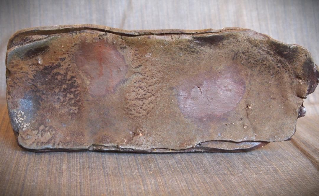 希少作★原田拾六★備前【窯変】長皿★牡丹餅