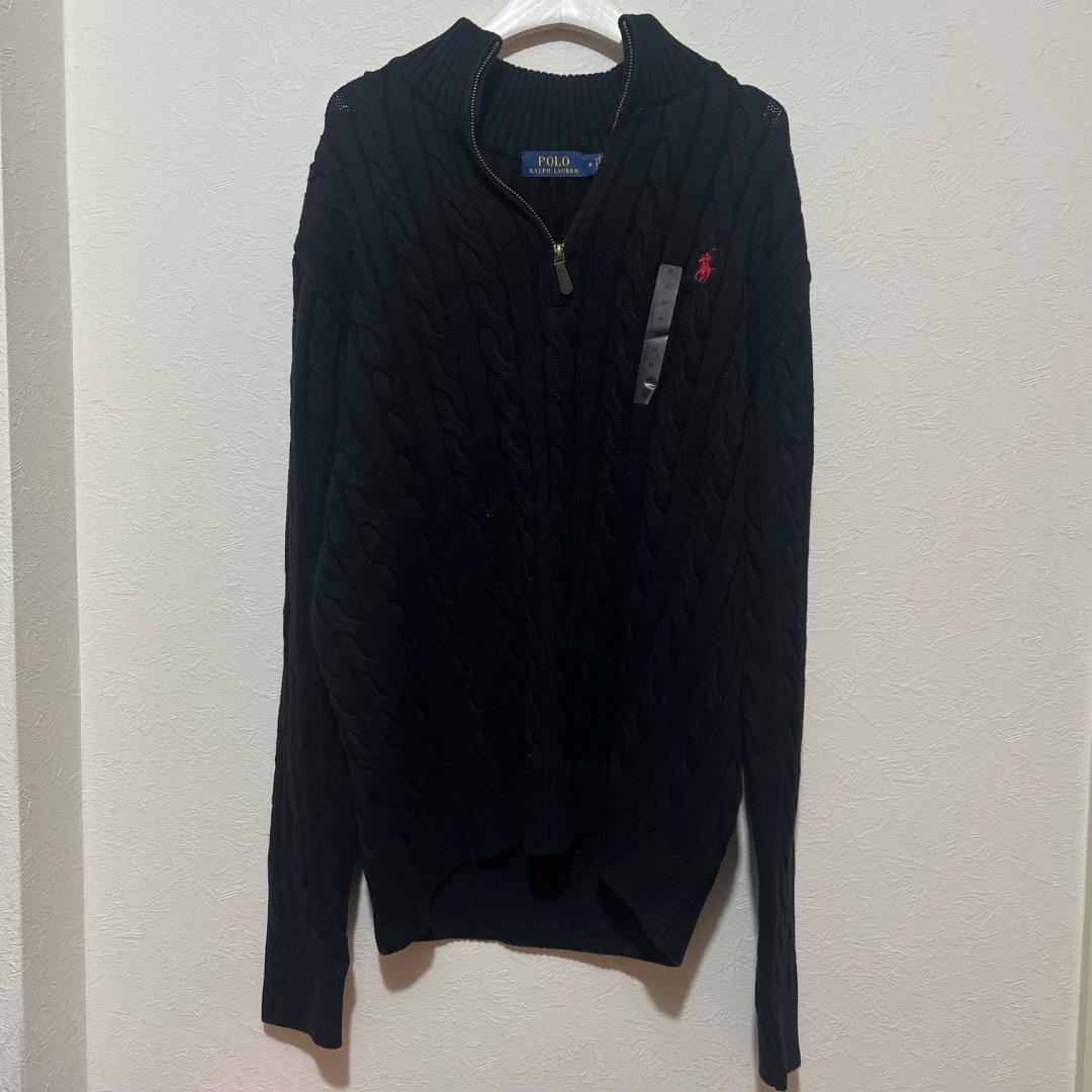 正規品 ラルフローレン ハーフジップ ケーブルニット ブラック M QRタグ付き