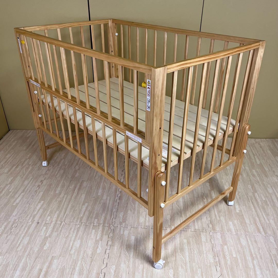 除菌清掃済　☆美品☆　大和屋　キホン　ベビーベッド　ナチュラル　上下すのこ