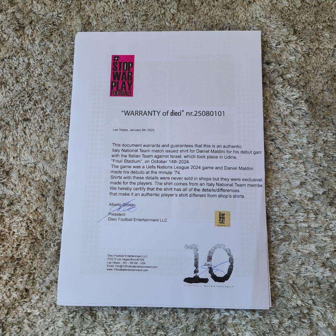 選手支給品 ダニエル・マルディーニ イタリア代表デビュー戦