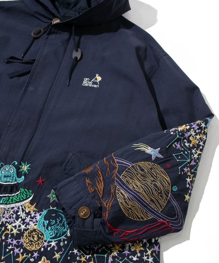 宇宙 ネイビー ロングコート 刺繍モッズコート