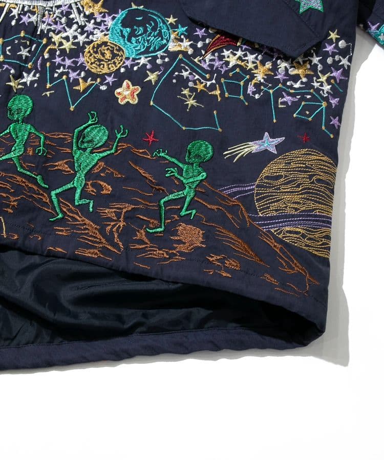 宇宙 ネイビー ロングコート 刺繍モッズコート