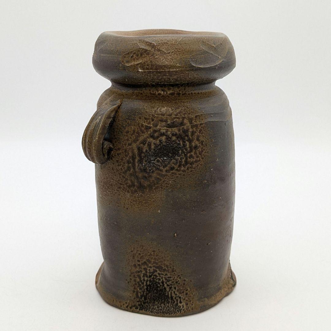 高原邦彦 備前焼 矢筈口耳付花入 合箱 花器 フラワーベース 花瓶 茶道具 置物