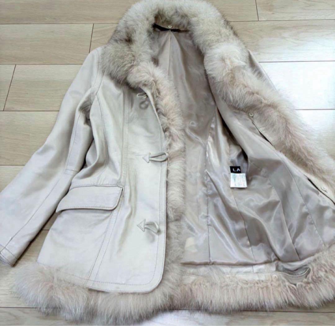 高級感✨LAZO ラムレザージャケット フォックスファー 2way ホワイト