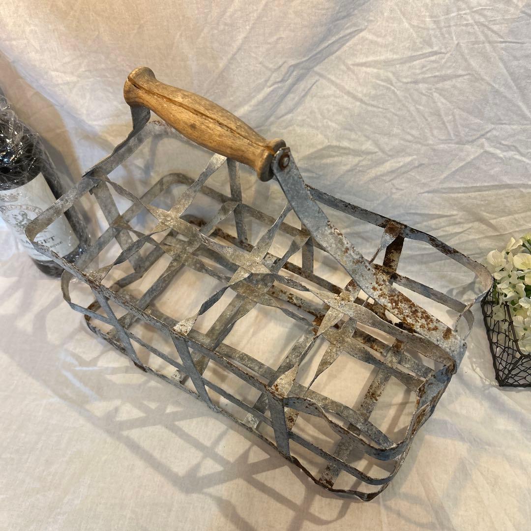 シャビー　フランスアンティーク ワインラック ワインキャリー8本 木製ハンドル