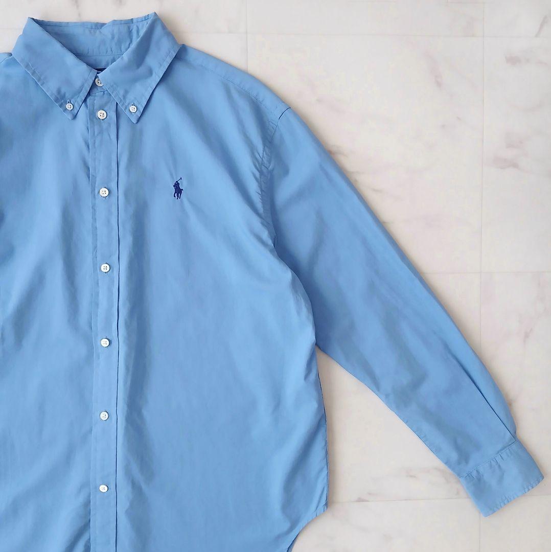 美品 ポロ ラルフローレン 現行 コットン 柔らか ボタンダウンシャツ ブルー