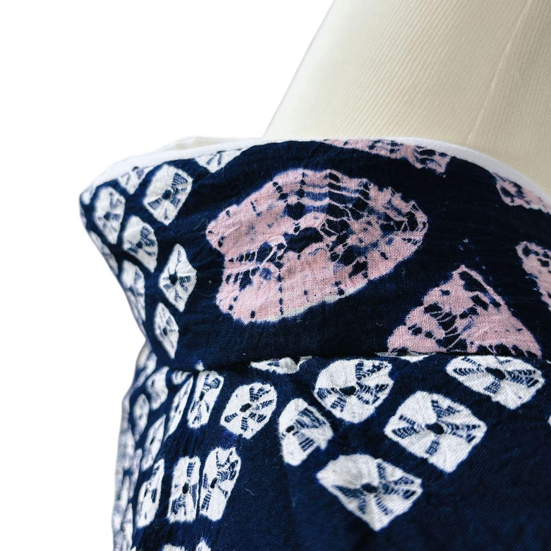 A94有松鳴海絞り 高級浴衣 花 綿　美品　トールサイズ　身丈162cm