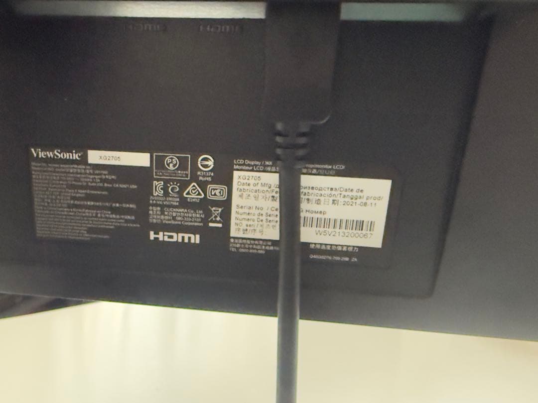 ViewSonic中古27インチPCゲーミングモニター　プラグ.配線コード付き