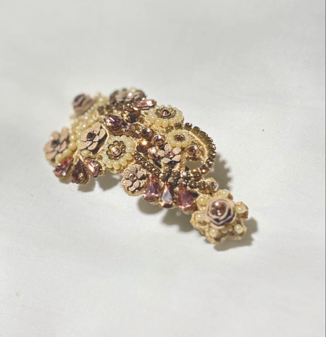 極美品◆ミハエルネグリン バレッタ　ベージュ〜ピンク系 ヴィンテージ調 クリップ