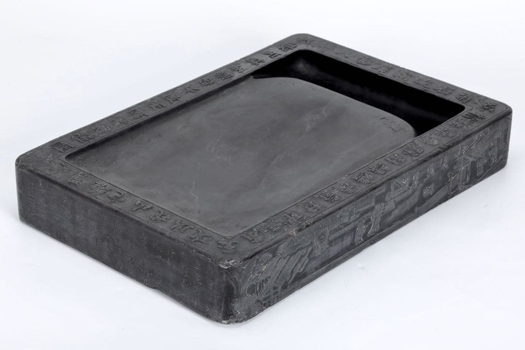 中国古玩 清乾隆帝御題詩刻 端渓石硯 12.5kg 唐木箱 書道具 古美術 骨董