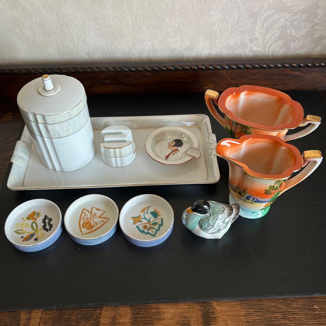 オールドノリタケ　Mマーク・ヤジロベエ　クリーマー・ポット・白鳥・灰皿　不揃い