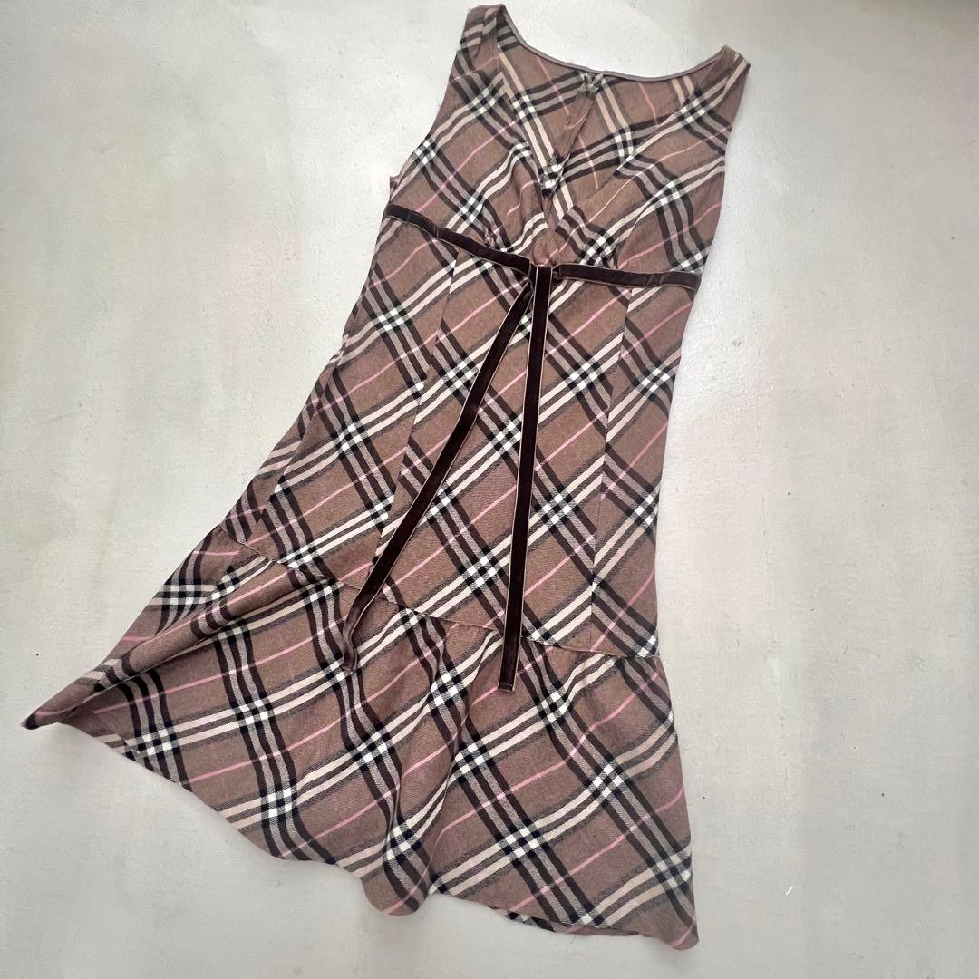 【極美品】バーバリーブルーレーベル ワンピース ノバチェック ベロアリボン 36