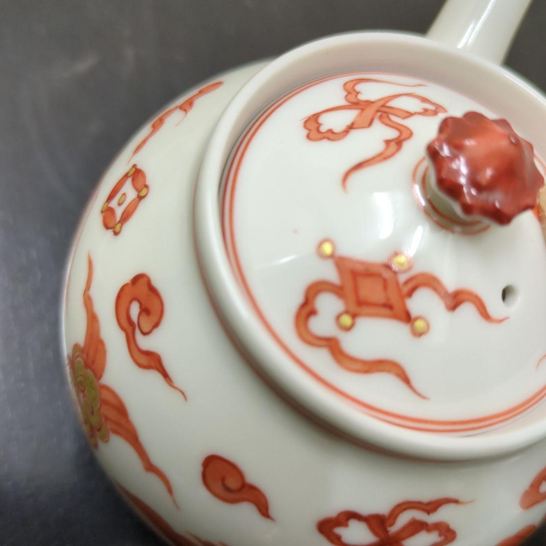 煎茶道具　和煌 北村和煌作 赤絵 金彩雲鶴文　急須　茶道具　煎茶