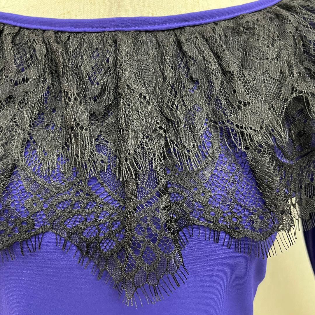 新品 社交ダンス セットアップ 紫無地 黒レース