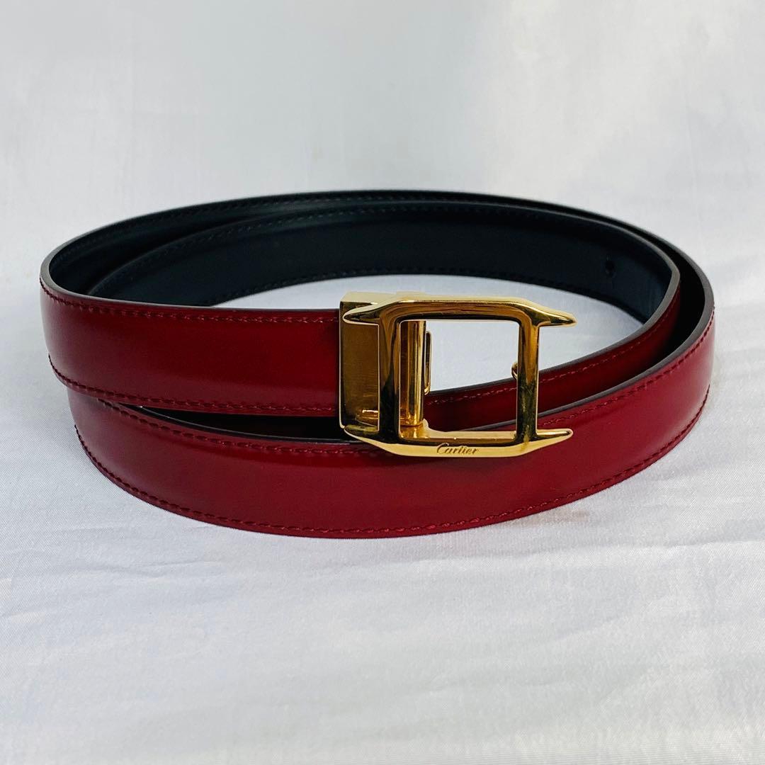 極美品　カルティエ リバーシブル マストタンク ベルト レザー ボルドー