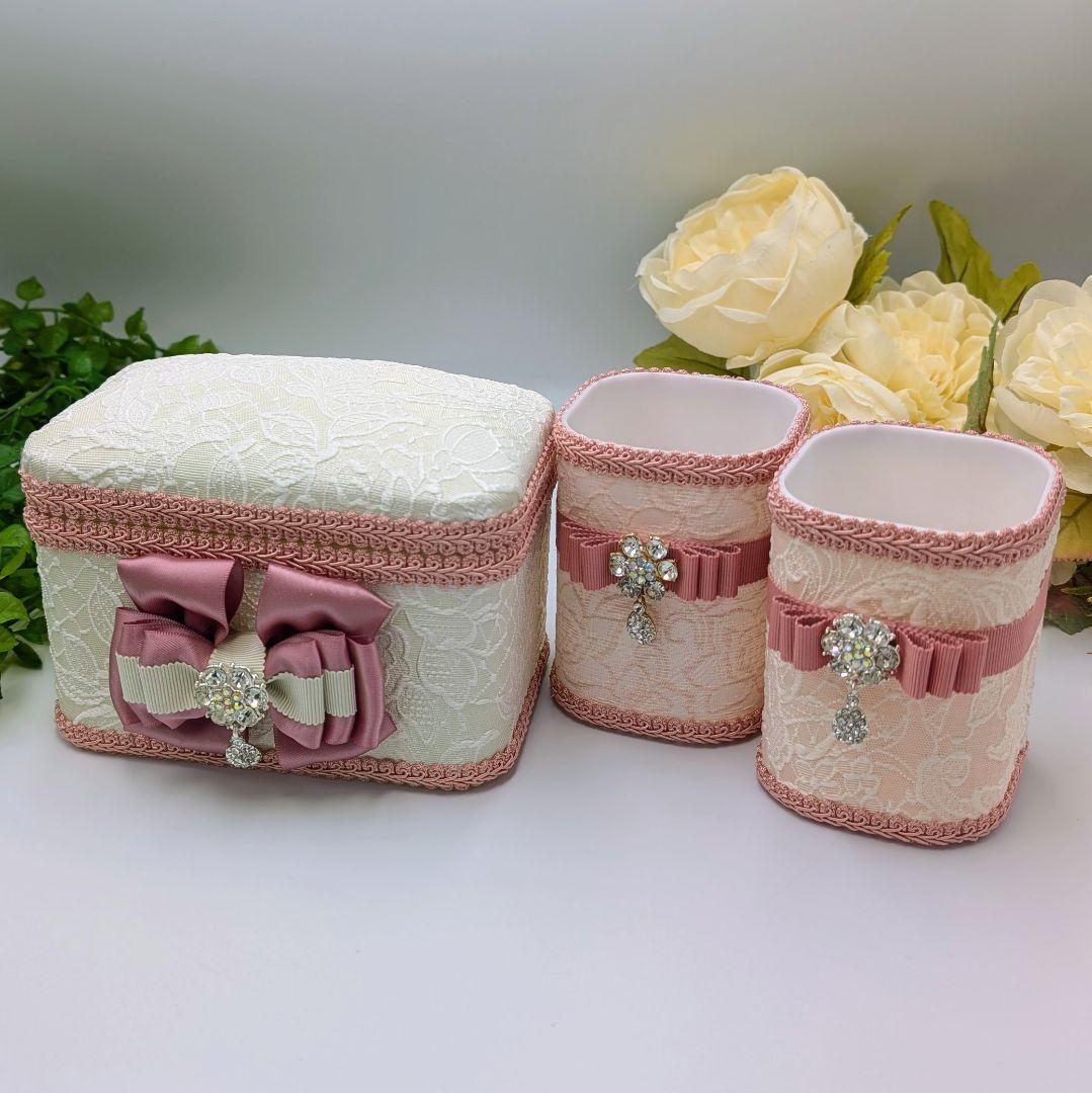 mimi様 オーダー品 収納ボックス小 アイボリー、 ペンスタンド2点 ピンク