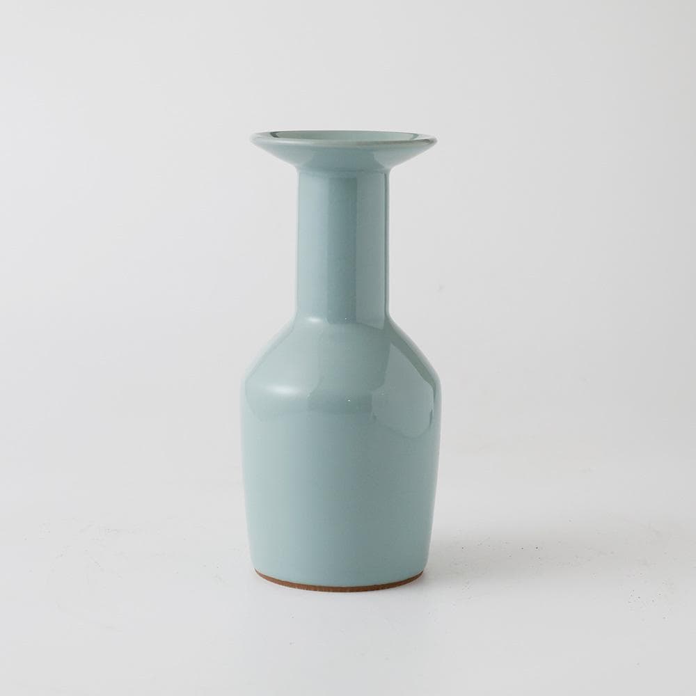 T　 時代 三代 諏訪蘇山　花入 共箱 　青瓷 青磁 茶道具　黄布　しおり　陶歴