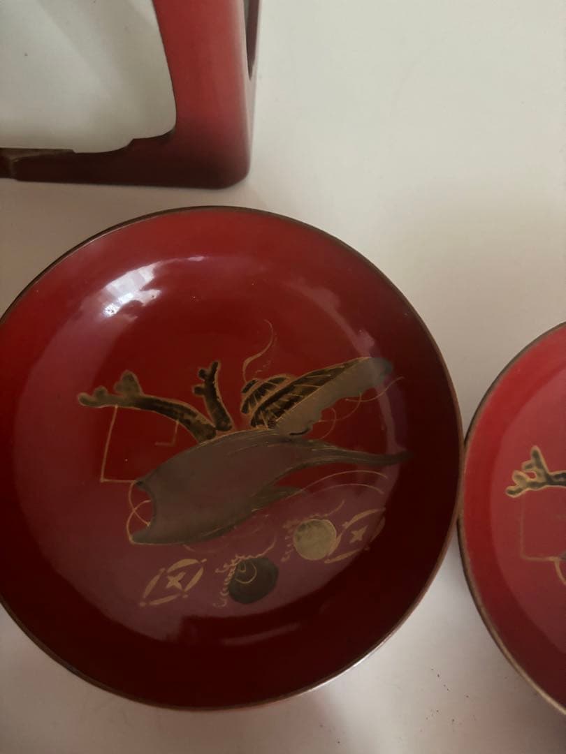 ビンテージ！古道具！推定　明治　征露記念　漆　盃　セット　木箱入り　10個　骨董