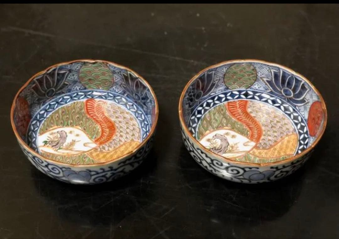 上手物 古伊万里 金彩錦 春寒鉢 膾皿 中鉢 2客