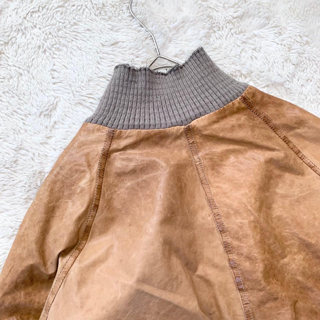 GIORGIO BRATO レザー　ジャケット　袖リブ　鳥　42サイズ　ブラウン