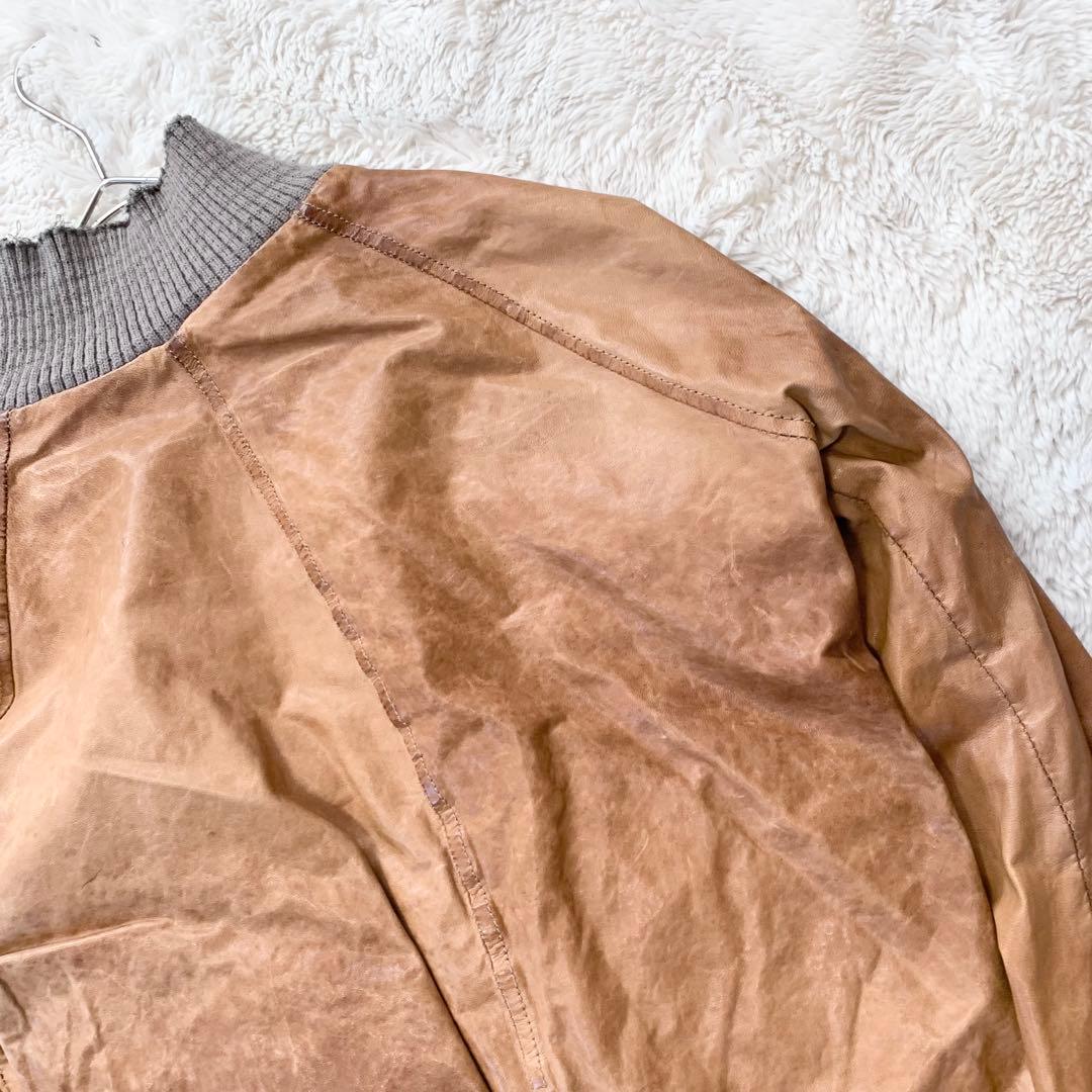 GIORGIO BRATO レザー　ジャケット　袖リブ　鳥　42サイズ　ブラウン