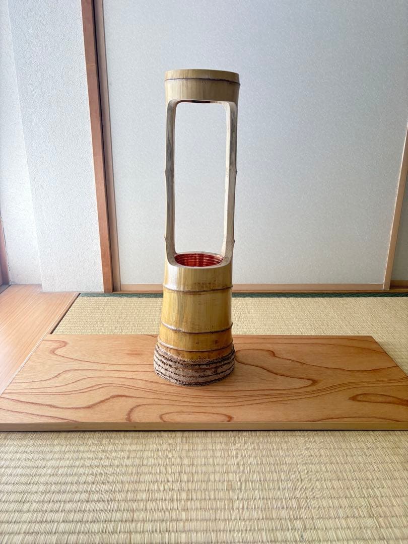 85 美品　根付き　一重切り　一重切　竹花入れ華道具　池坊