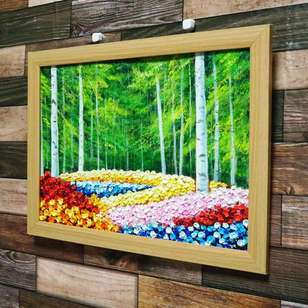 油絵 絵画 【白樺の花畑】