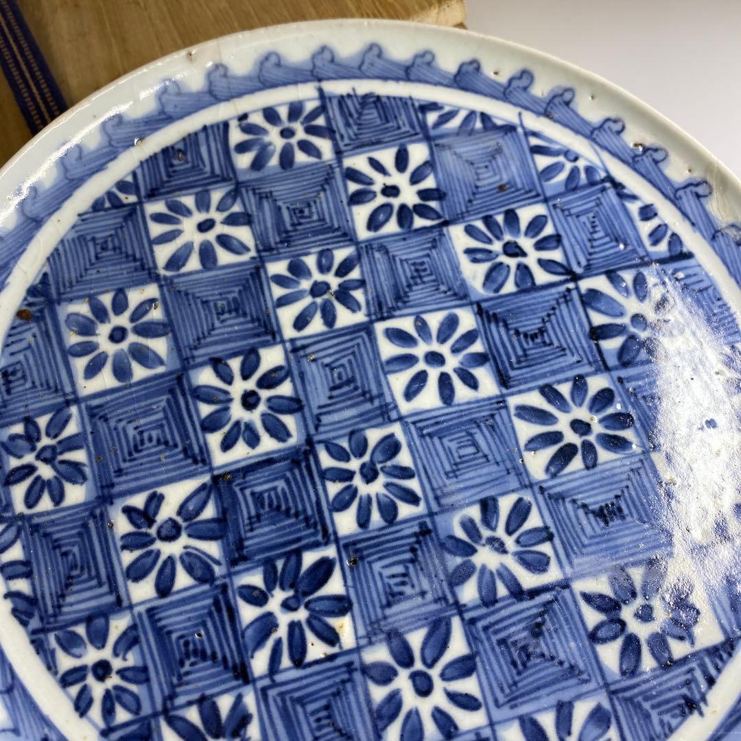 江戸初期　上手初期伊万里　染付中皿　合箱　約20㎝　東Y7-0331☆2Fトトヒ